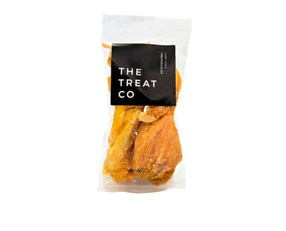 Dried Mango slices in a packaging from The Treat Co, featuring natural sweetness and chewy texture.
