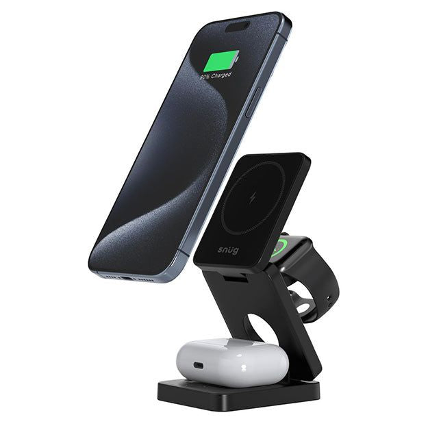Snug 3-In-1 Magnetic Wireless Travel Charger - Black