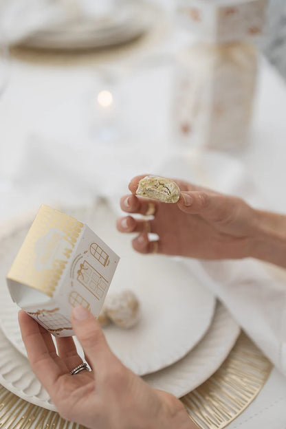 MA MÈRE CONFECTIONS Mini Festive House Cream & Gold - Pistachio & Festive nougat shortbread snowballs