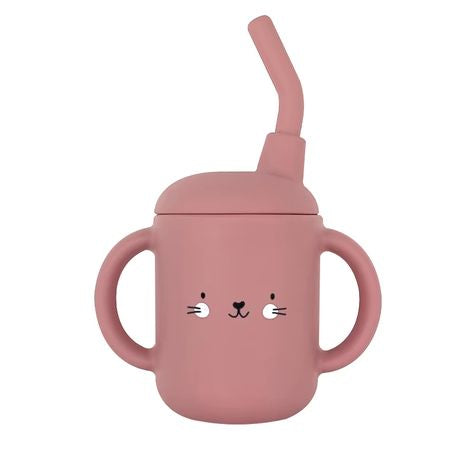 Baby Sippy Cup Silicone Straw with Lid and Straw Glass