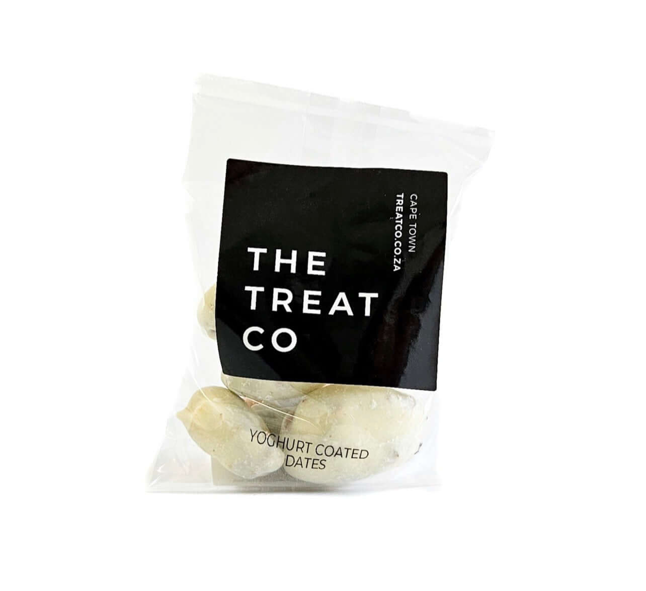 Yoghurt Coated Dates packaged by The Treat Co, showcasing creamy yoghurt and soft dates in a clear bag.