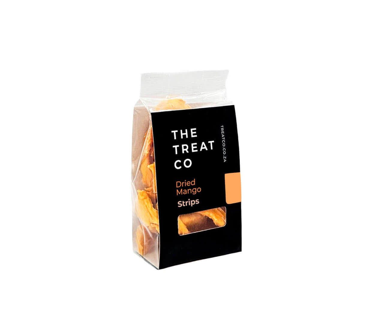 Packaged Dried Mango strips in a clear bag, showcasing a chewy and naturally sweet fruit snack.