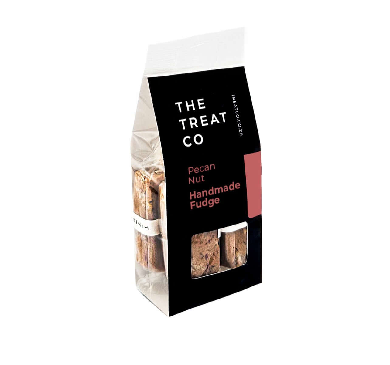 Pecan Nut Fudge by The Treat Co in a clear package showcasing creamy fudge with pecans.