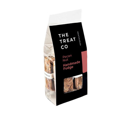 Pecan Nut Fudge by The Treat Co in a clear package showcasing creamy fudge with pecans.