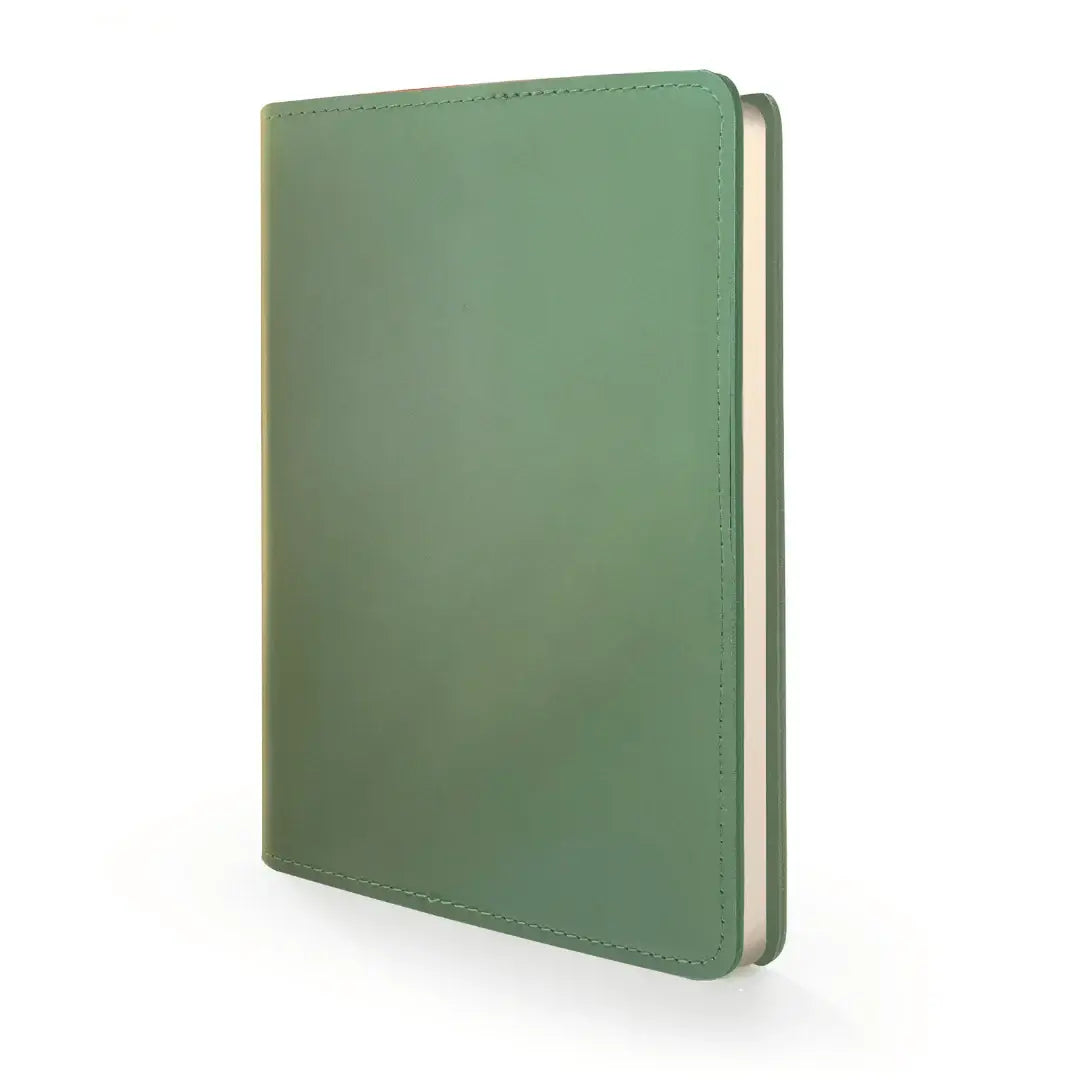 RUSTIK COLOURFUL LEATHER SLIP ON COVER + JOURNAL shown in green leather finish, perfect for journalling and self-expression.