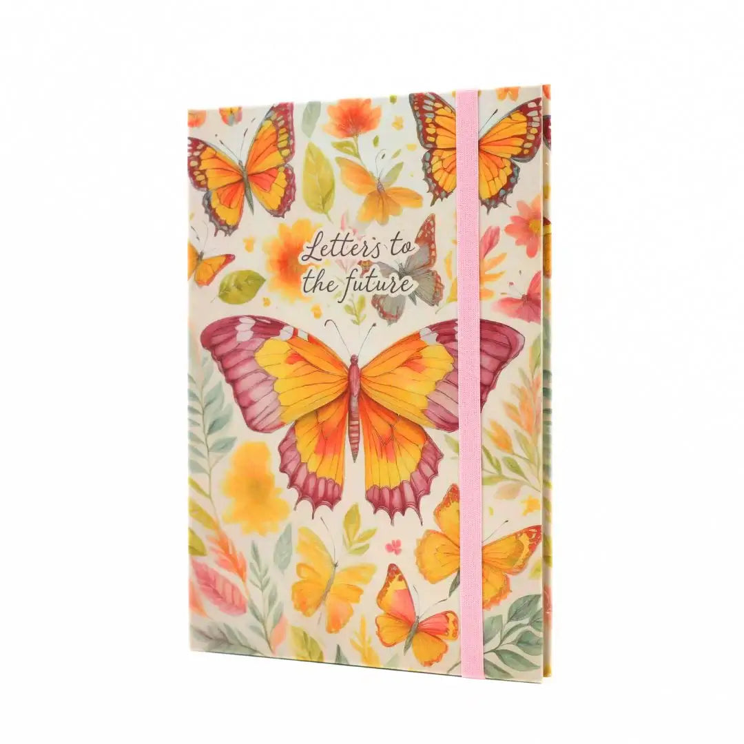 Letters to the future journal with colorful butterflies and floral designs on the cover.