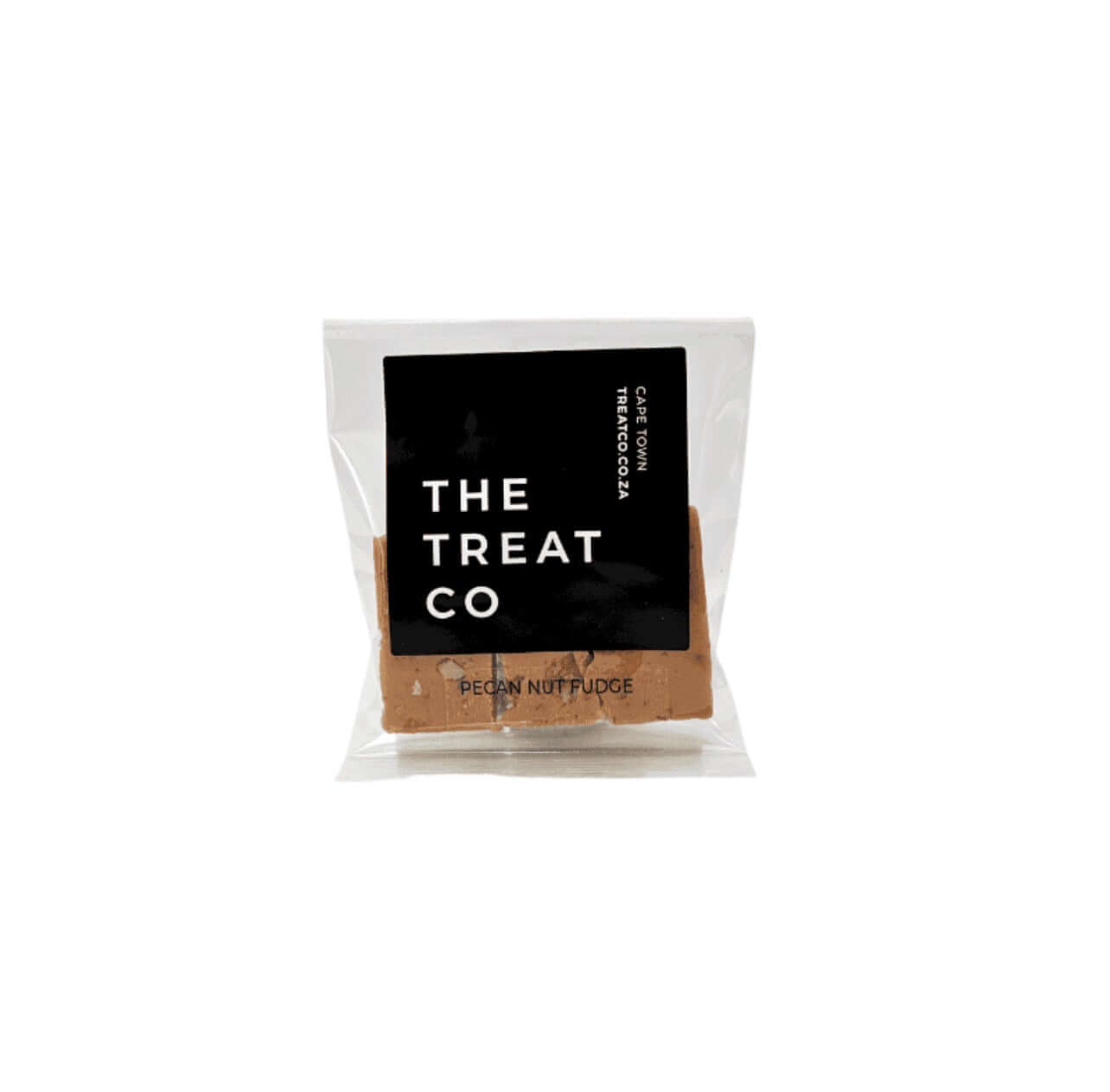 Pecan Nut Fudge in clear packaging by The Treat Co, showcasing its creamy and nutty texture.