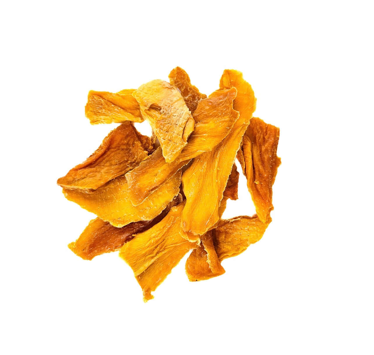 Dried Mango slices showcasing a natural sweet and tangy flavor, perfect chewy texture without added sugar.