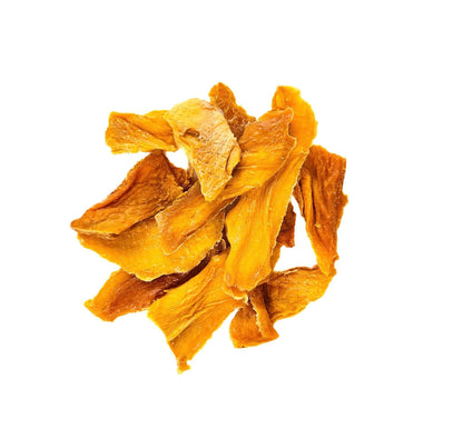 Dried Mango slices showcasing a natural sweet and tangy flavor, perfect chewy texture without added sugar.