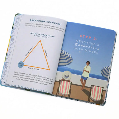 La Dolce Vita Vision Journal showing a breathing exercise and steps to enhance gratitude and connection.