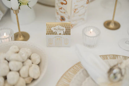 MA MÈRE CONFECTIONS Mini Festive House Cream & Gold - Pistachio & Festive nougat shortbread snowballs