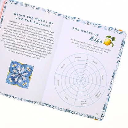 La Dolce Vita Vision Journal showing the Wheel of Life for balance and mindfulness.
