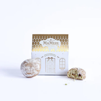 MA MÈRE CONFECTIONS Mini Festive House Cream & Gold - Pistachio & Festive nougat shortbread snowballs