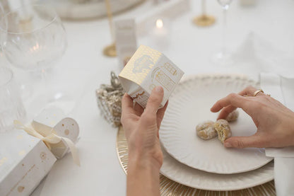 MA MÈRE CONFECTIONS Mini Festive House Cream & Gold - Pistachio & Festive nougat shortbread snowballs