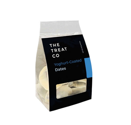 Yoghurt Coated Dates packaging by The Treat Co, showcasing a delicious snack option.
