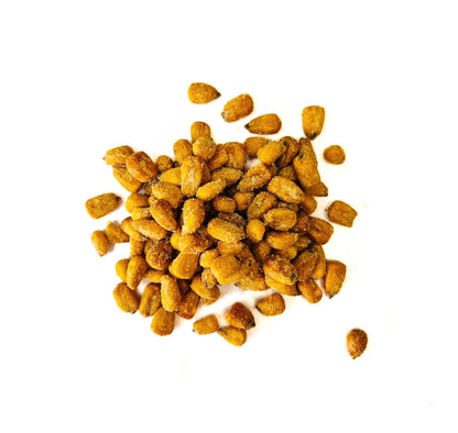Chutney Corn Nuts in a pile, showcasing their crunchy texture and tangy flavor, perfect for snacking.