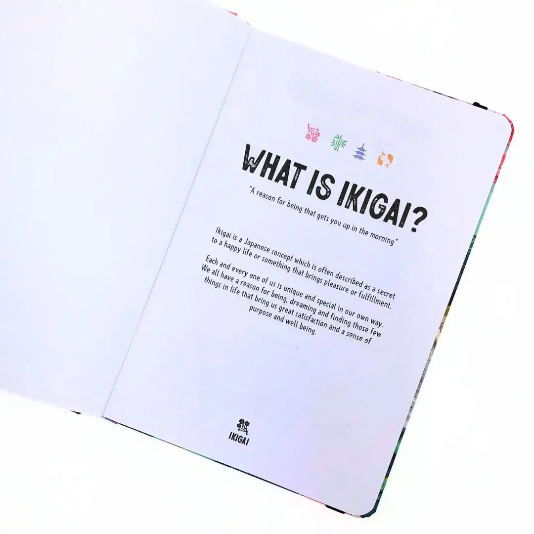 Open page of Ikigai Workbook Journal explaining the concept of Ikigai and its significance in life.