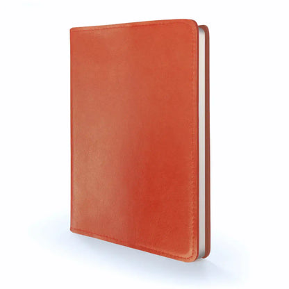 RUSTIK COLOURFUL LEATHER SLIP ON COVER + JOURNAL showcasing vibrant orange leather design.