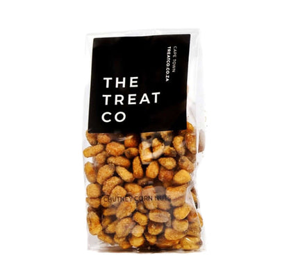 Chutney Corn Nuts in a clear packaging by The Treat Co, a crunchy snack for any occasion.