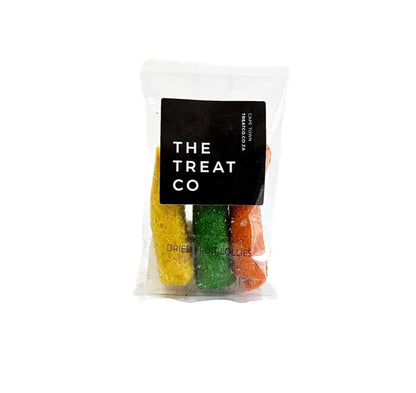 Dried Fruit Lollies in a clear bag with vibrant colors and branding from The Treat Co.