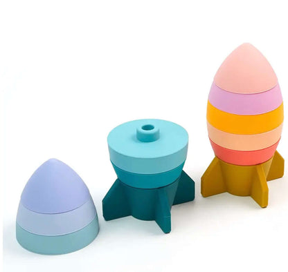Colorful Silicone Stackable Rocket Toy pieces ready for imaginative play and creativity.