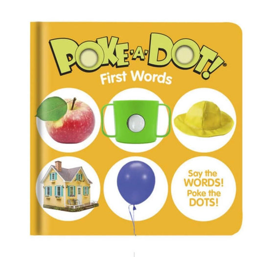 Melissa & Doug Poke-A-Dot: First Words interactive board book with colorful images and pop-up features.