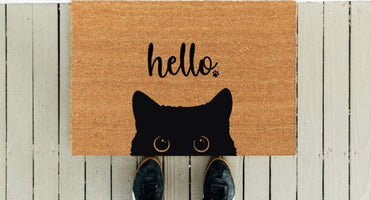 Hlo black kitty doormat