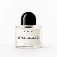 Eyes Closed Byredo Eau de Parfum bottle with minimalist design and black cap.