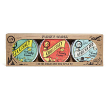 Travel Pack of South African Spices, Set of 3 featuring Braai salt, Chilli salt, and African rub in a compact spice kit.