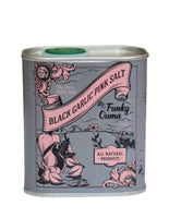 Black Garlic Pink Salt, 250ml in a trendy tin by Funky Ouma, perfect for cooking and gifting.