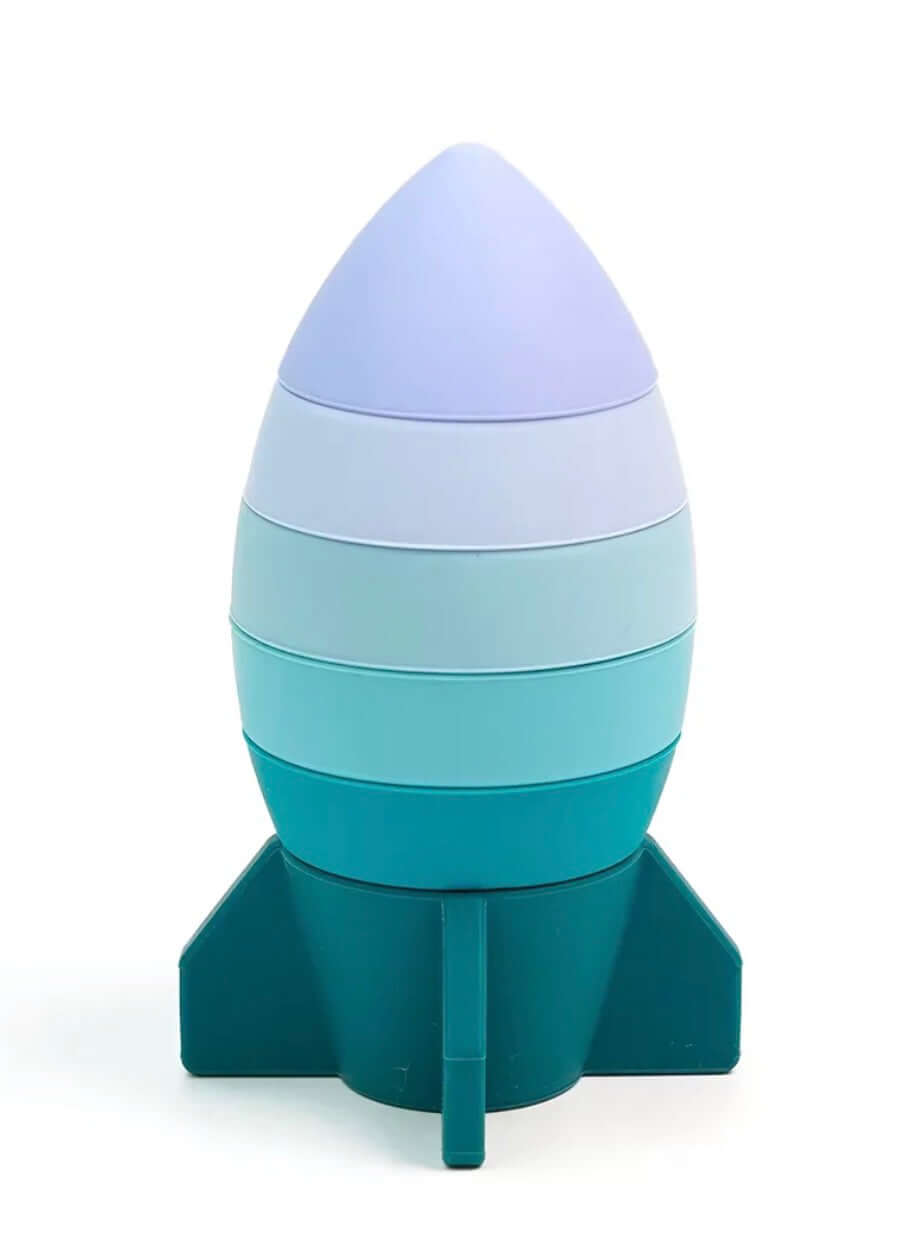 Silicone Stackable Rocket Toy in pastel colors, perfect for imaginative play and creativity in children.
