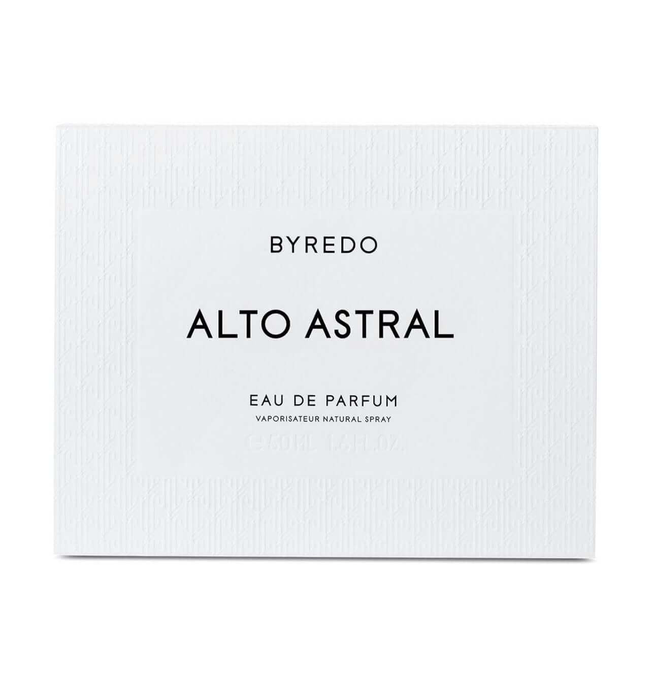Byredo Alto Astral Eau de Parfum packaging with elegant white design and black lettering.